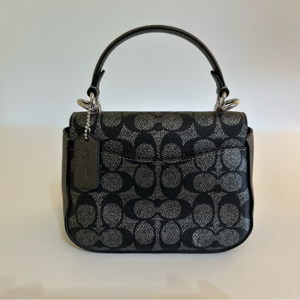Coach top handle bag crossbody in signature design black and silver. - Picture 2 of 9